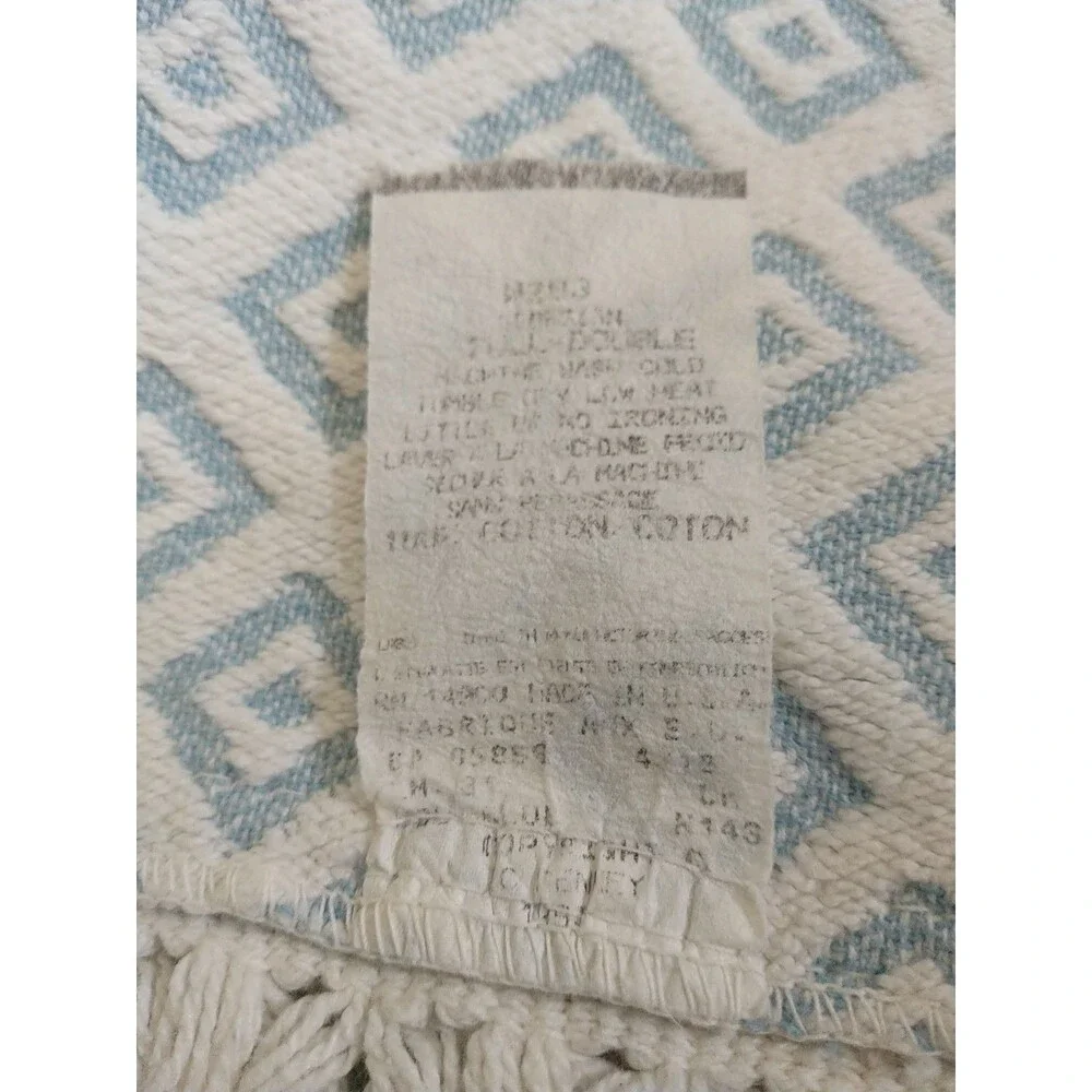 Vtg Bates? Bedspread Coverlet Full Blue Floral Jacquard Fringe Victorian MCM